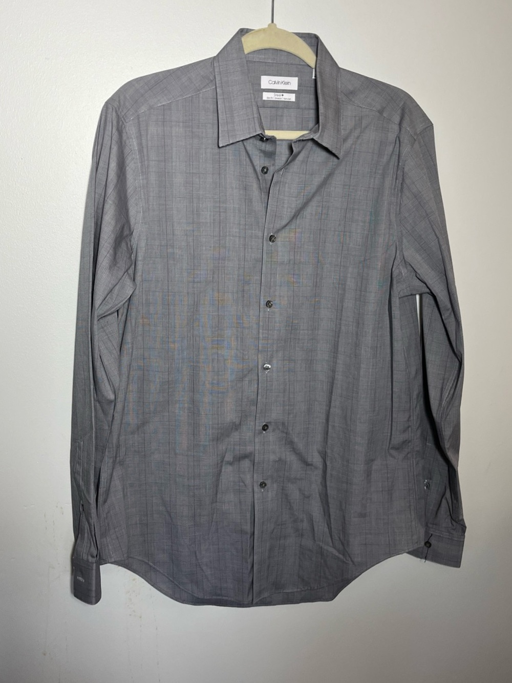 Calvin Klein Men's Light Gray Checked Dress Shirt